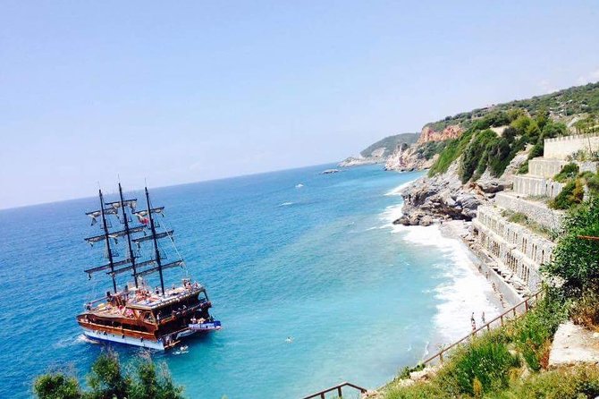 Alanya Catamaran Boat Tour with Sunbathing Swimming & Snorkelling - Landmarks from the water: Red Tower, Old Shipyard, Alanya Castle