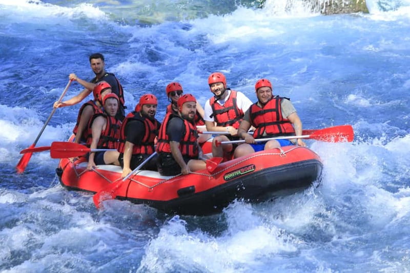 Alanya/Side/Antalya: Canyon Rafting, Buggy & Zipline Tour - Köprülü Canyon rafting: cold swim, helmets on, then the rapids