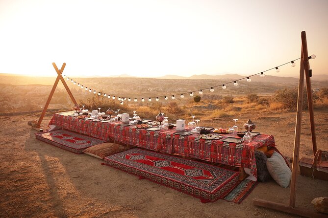 Barbecue Picnic in the valley (Sunset Time) - The Table Spread: Mezes, Salad, Cheese Plate, Fruit Plate, and BBQ
