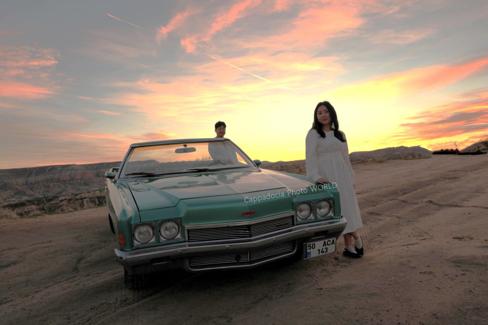 Cappadocia Photo Shoot with Classic Car and Flying Dress - The photo route: Göreme, Love Valley, Rose Valley, and one more Cappadocia stop