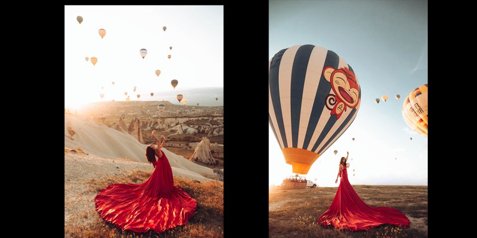 Cappadocia: PhotoShoot with Balloons. Flying Dress included. - Photos, reels, and the balloon-cancel backup