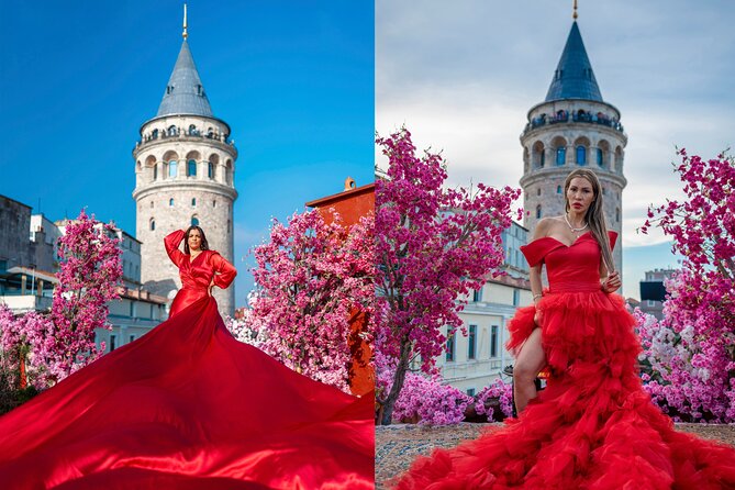 Flying Dress Rooftop Photoshoot in Istanbul (2Concepts, 1dress) - Coffee and Bosphorus View: A Break That Feels Like Part of the Experience