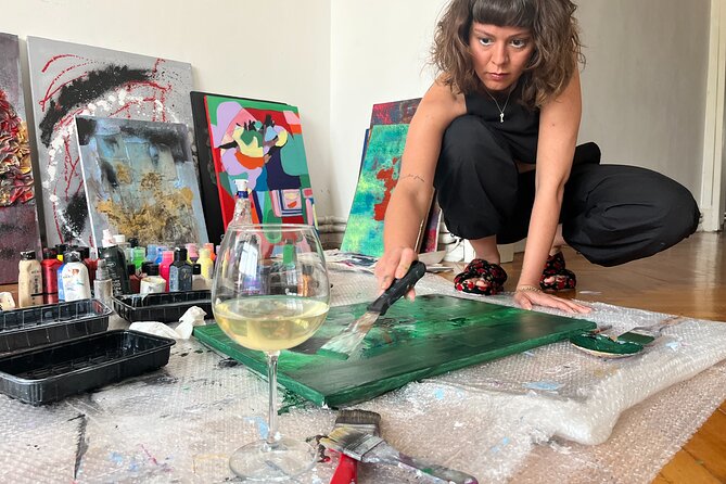 Istanbul Art Escape Wine and Paint at Local's Home - Inside a local home studio: Turkish fabrics meet abstract painting